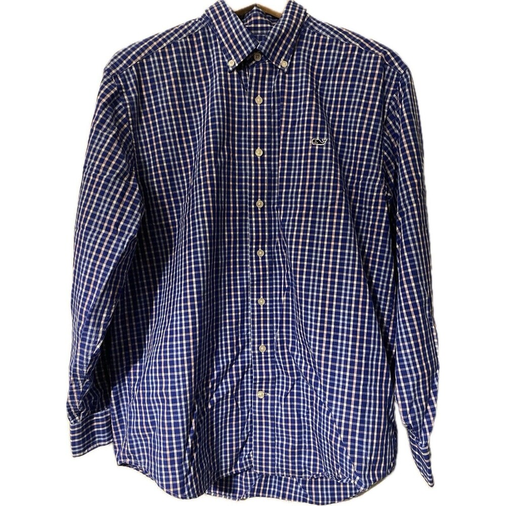 Vineyard Vine by Shep & Ian blue Plaid whale shirt button up size M